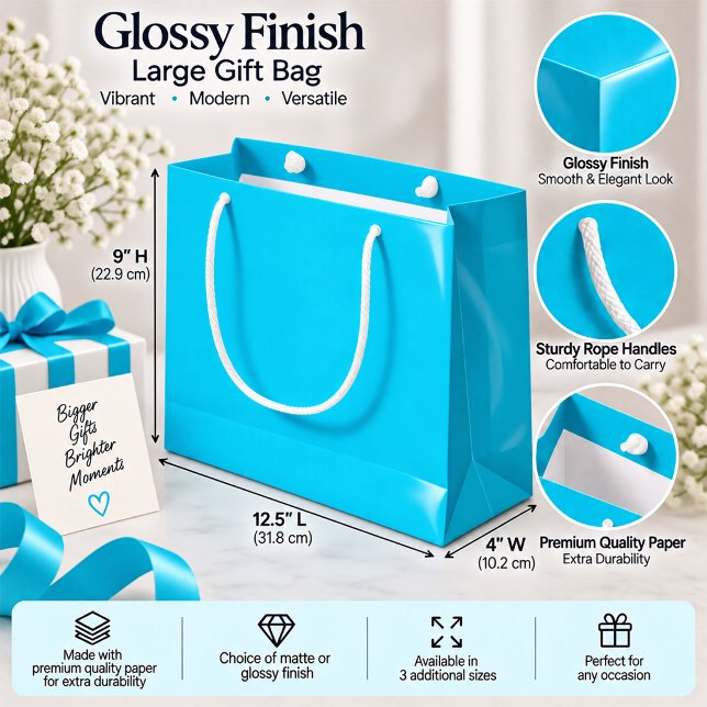 Helles Cyan Moderne Einheitsfarbe Große Geschenktüte (Bright Cyan Modern Solid Color Large Gift Bag (Glossy Finish))
