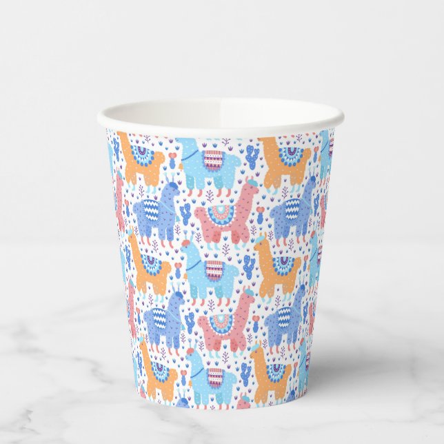 Helles, farbenfrohes Alpacatmuster Pappbecher (Links)