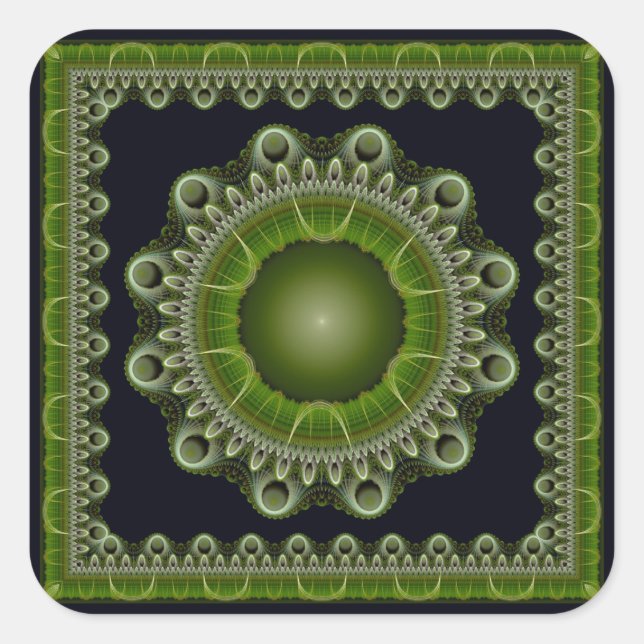 Helles, farbiges Fraktal Mandala Quadratischer Aufkleber (Vorderseite)