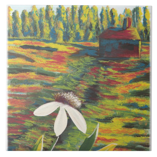 Helles farbiges Gemälde der Blume auf der Wiese Fliese (Vorderseite)