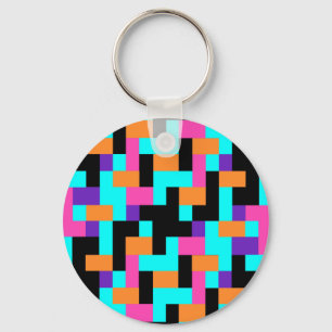 Helles, farbiges geometrisches Quadrat-Muster Schlüsselanhänger