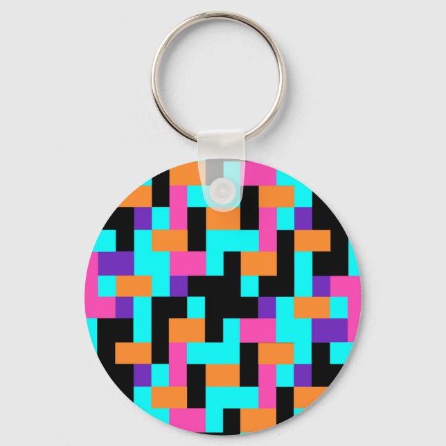 Helles, farbiges geometrisches Quadrat-Muster Schlüsselanhänger (Vorderseite)