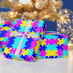 Helles, farbiges Puzzle Pink Blue & Yellow Geschenkpapier