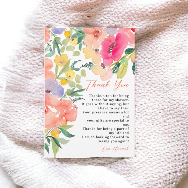 Helles, feines bohansardenes Brautparty Dankeskarte (Bright bold boho garden floral bridal shower thank you card)