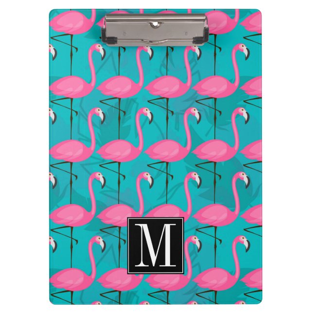 Helles Flamingo-Muster | addieren Ihre Initiale Klemmbrett (Vorderseite)
