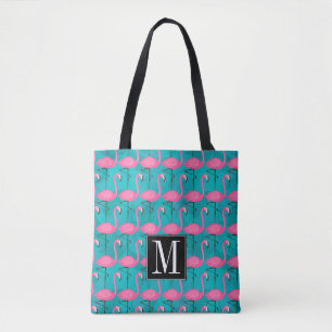 Helles Flamingo-Muster addieren Ihre Initiale Tasche