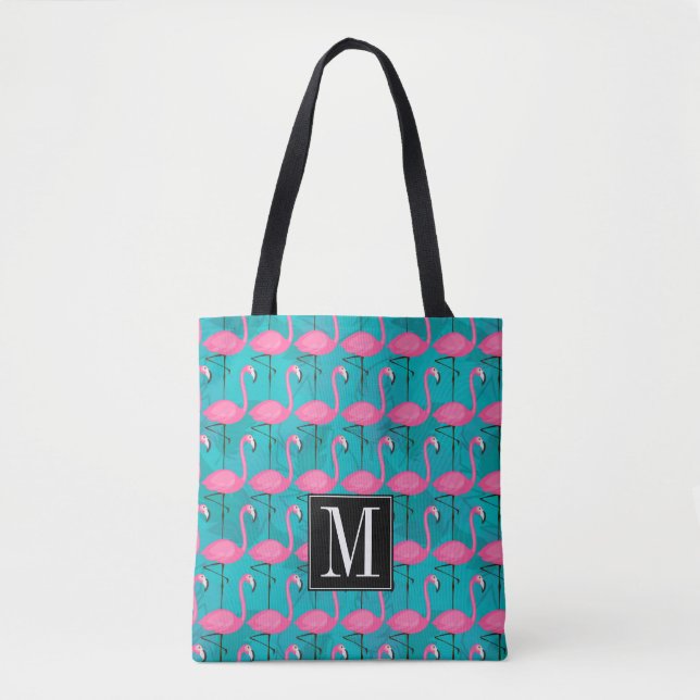 Helles Flamingo-Muster | addieren Ihre Initiale Tasche (Vorderseite)