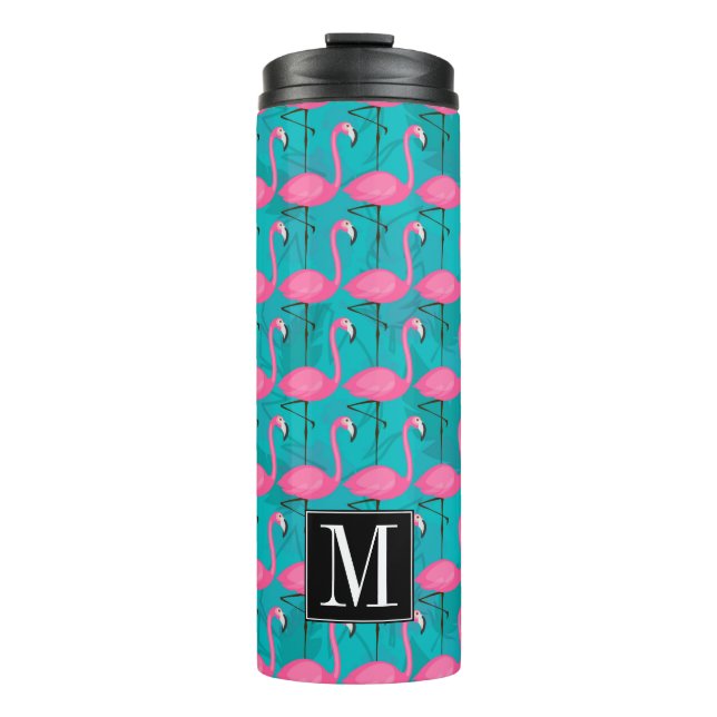 Helles Flamingo-Muster | addieren Ihre Initiale Thermosbecher (Vorderseite)
