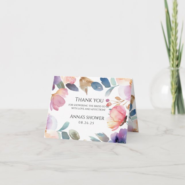 Helles florales Brautparty Danke Karte (Vorderseite)