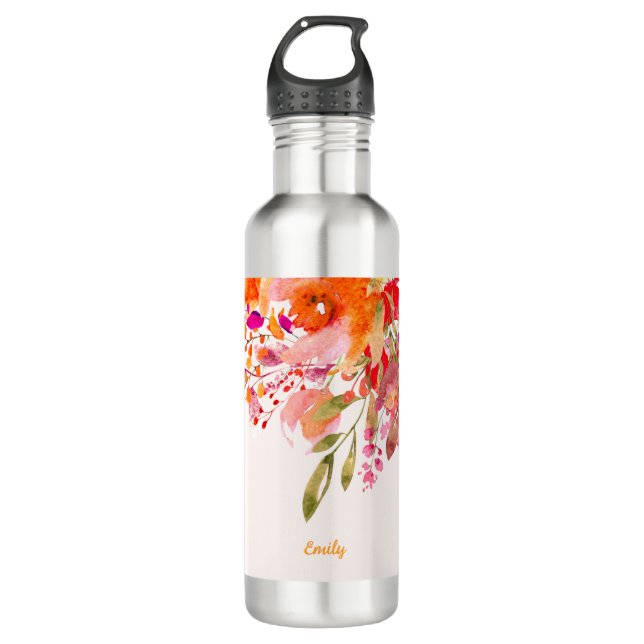 Helles florales romantisches Individuelle Name Edelstahlflasche (Vorderseite)