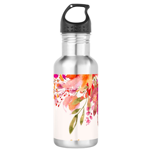 Helles florales romantisches Individuelle Name Edelstahlflasche (Vorderseite)
