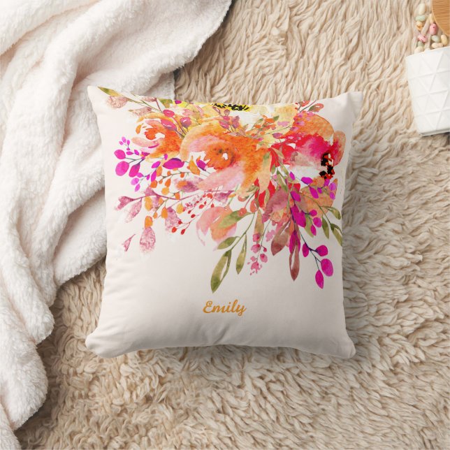 Helles florales romantisches Individuelle Name Kissen (Decke)