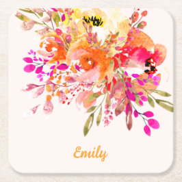 Helles florales romantisches Individuelle Name Rechteckiger Pappuntersetzer