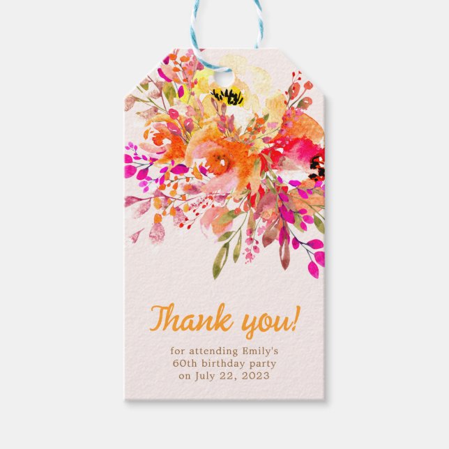 Helles florales Romantisches Party Vielen Dank Geschenkanhänger (Vorderseite)