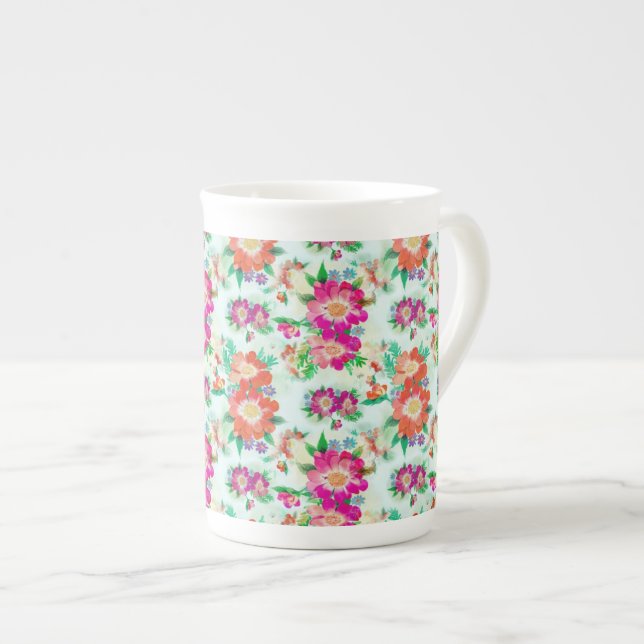Helles florales Vintage-Muster Prozellantasse (Vorderseite Rechts)