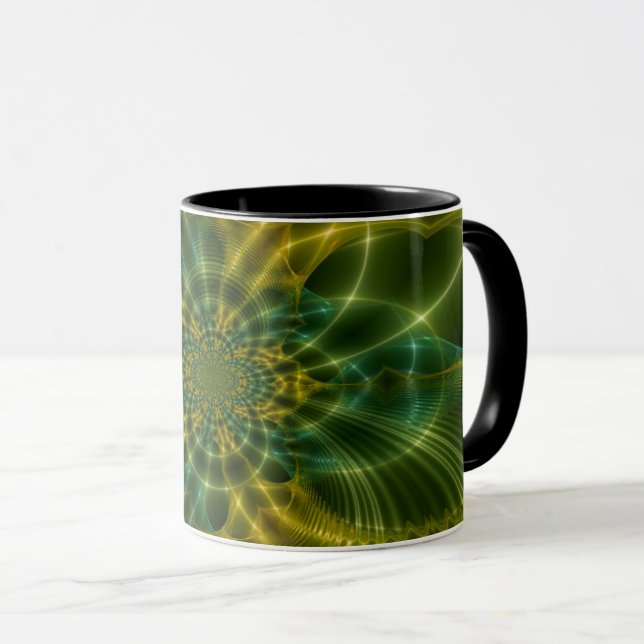 Helles Fraktal - grün und gelb Tasse (VorderseiteRechts)