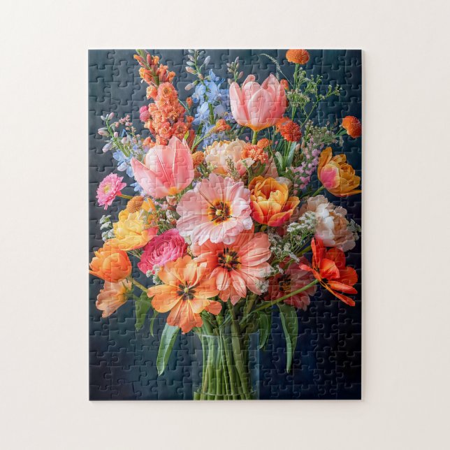 Helles Frühlingsbouquet in Glasvase (Vertikal)
