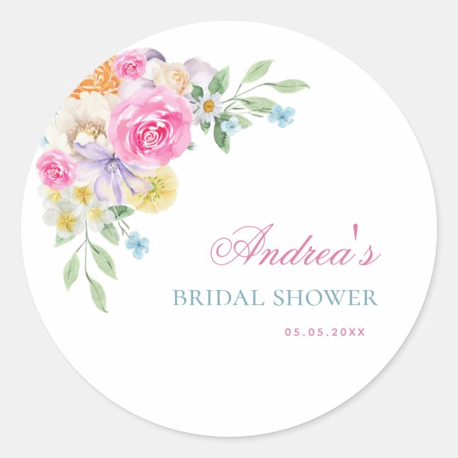 Helles Garden Floral Sporing Summer Brautparty Runder Aufkleber (Vorderseite)