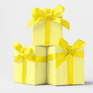 Helles Gelb und Weiß griechisches Schlüssel-Muster Geschenkpapier