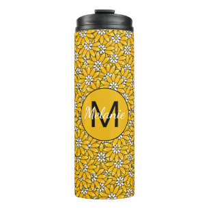 Helles gelbes Blumenmuster personalisiert Thermosbecher