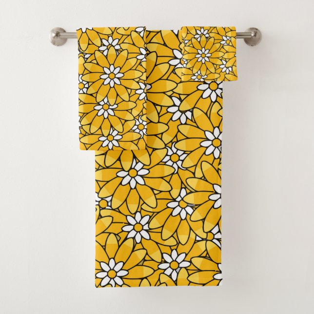 Helles Gelbes Überlappendes Blumenmuster Badhandtuch Set (Insitu)