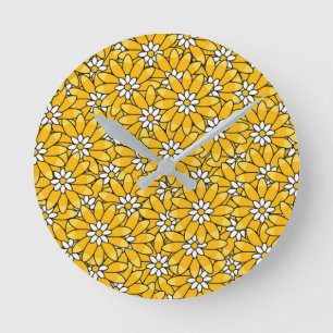 Helles gelbes überlappendes Blumenmuster Runde Wanduhr