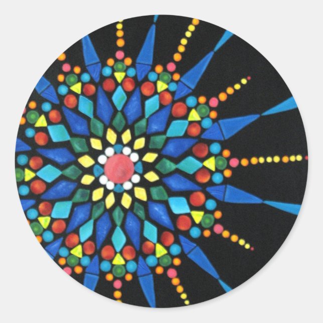 Helles Gemstone-Mosaik auf schwarzen Aufklebern Runder Aufkleber (Vorderseite)