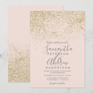 helles Gold Glitzer Rosa elegante Hochzeit Einladung