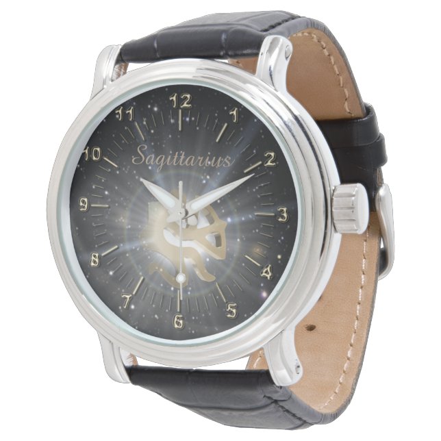 Helles goldenes Sagittarius Armbanduhr (Schrägansicht)