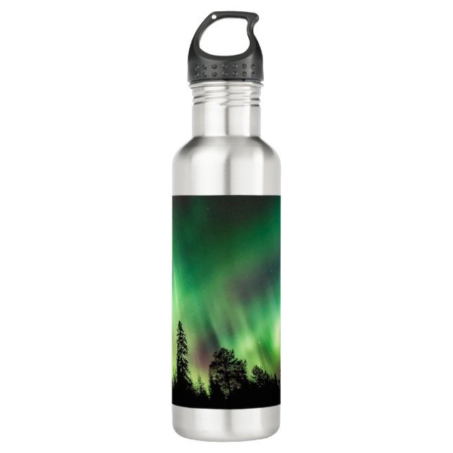 Helles Green Northern Lights Foto Edelstahlflasche (Vorderseite)