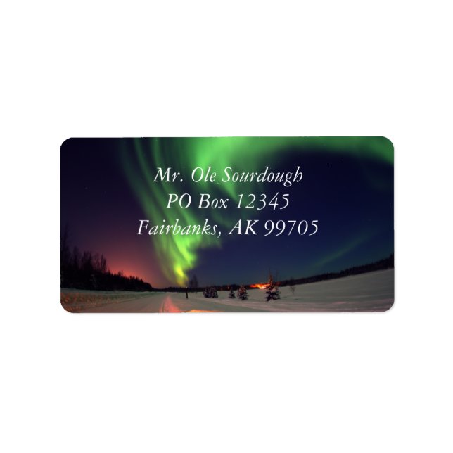 Helles Green Northern Lights Night Foto Adressaufkleber (Vorne)