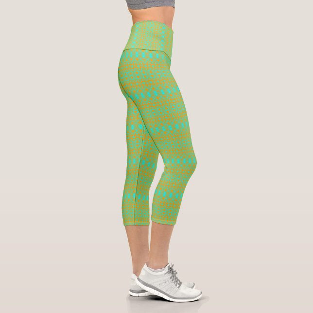 Helles Green und Orange Muster Capri Leggings (Rechts)
