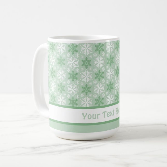 Helles Green und Winter White Snowflake Muster Kaffeetasse (Vorderseite Links)