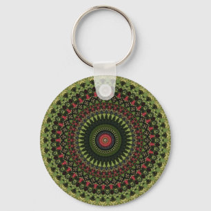 Helles grün-schwarz-rotes Mandala-Design-Bandana Schlüsselanhänger