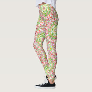 Helles Grün und Magenta Mandala-Muster Leggings