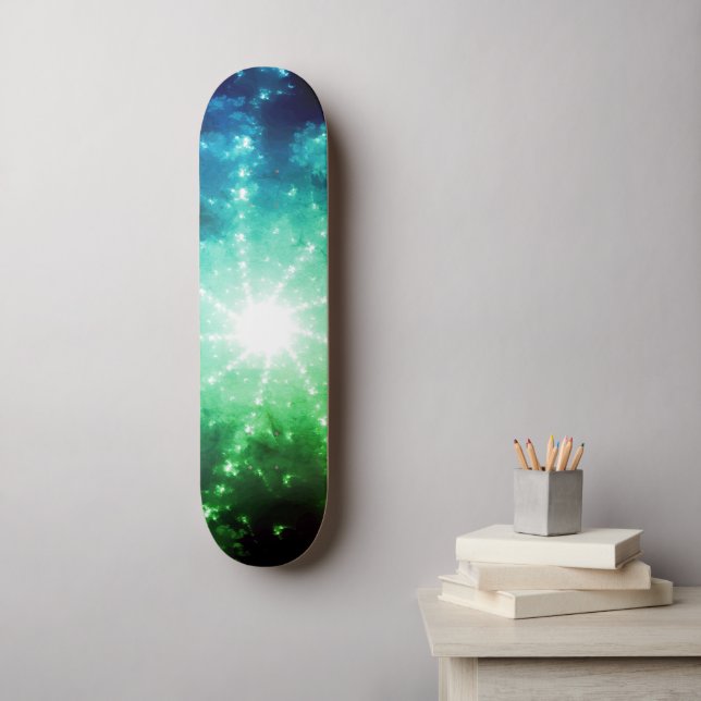 Helles grünes blaues Licht am Ende des Tunnels Skateboard (Wandkunst)