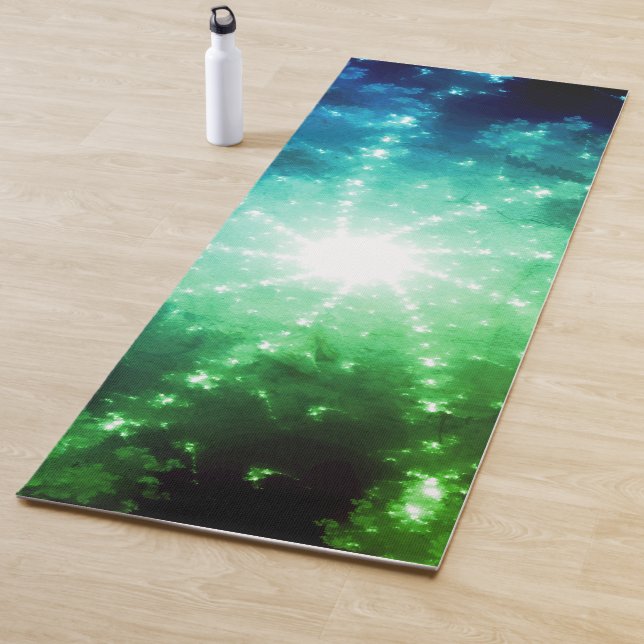 Helles grünes blaues Licht am Ende des Tunnels Yogamatte (Beispiel)