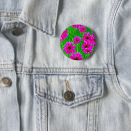 Helles, grünes und rosa Blume-Muster Button