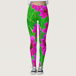 Helles, grünes und rosa Blume-Muster Leggings