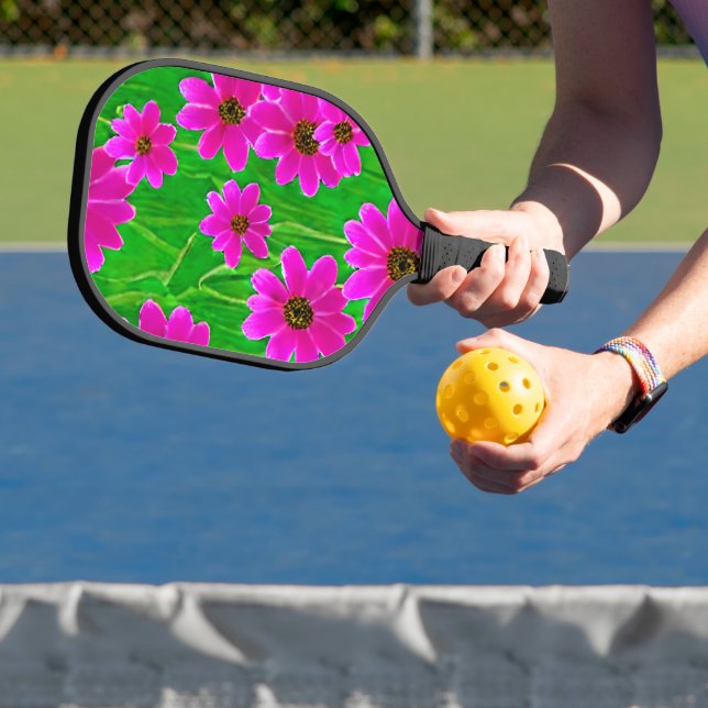 Helles, grünes und rosa Blume-Muster Pickleball Schläger (InSitu)