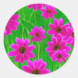 Helles, grünes und rosa Blume-Muster Runder Aufkleber