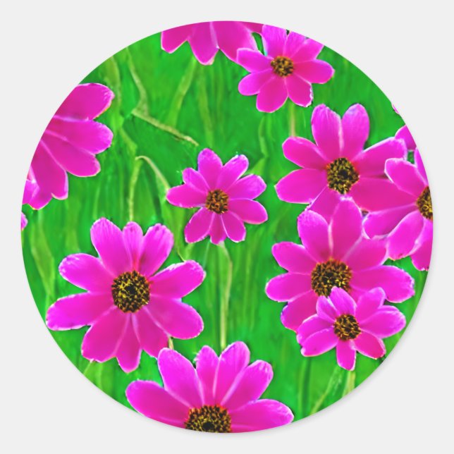 Helles, grünes und rosa Blume-Muster Runder Aufkleber (Vorderseite)