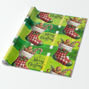 Helles grünes Weihnachtskarogitter-Feiertags-Ginge Geschenkpapier