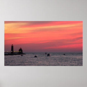 Helles Haus gegen majestätischen Sonnenuntergang Poster