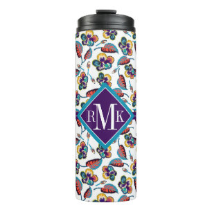 Helles Hibiskus-Muster des Monogramm- Thermosbecher