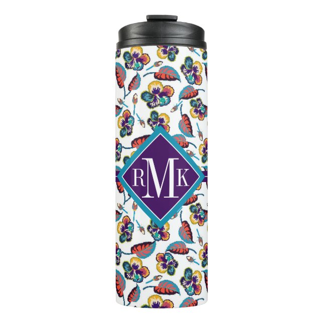 Helles Hibiskus-Muster des Monogramm-| Thermosbecher (Vorderseite)