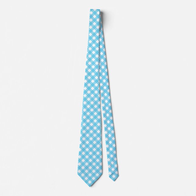 Helles Himmelblau Gingham Krawatte (Vorderseite)