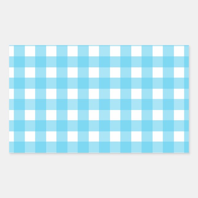 Helles Himmelblau Gingham Rechteckiger Aufkleber (Vorderseite)