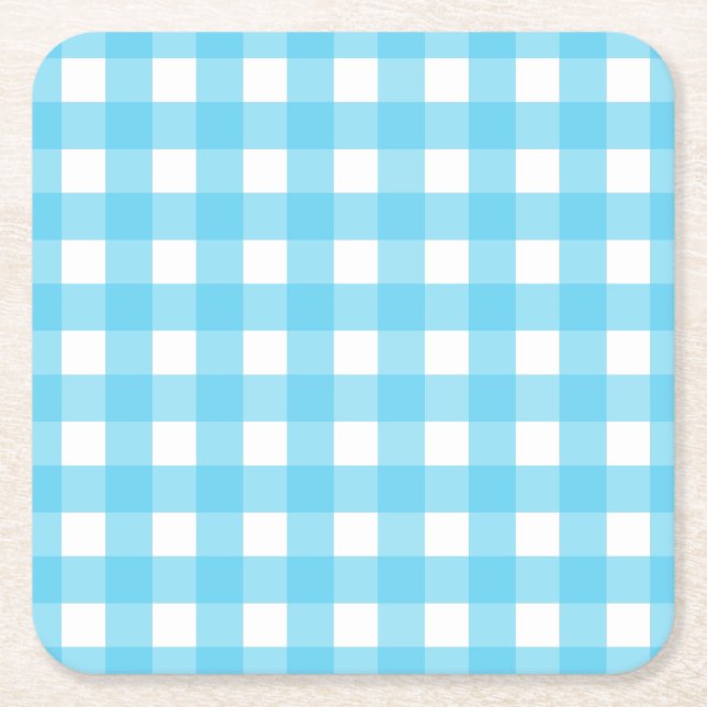 Helles Himmelblau Gingham Rechteckiger Pappuntersetzer (Vorderseite)