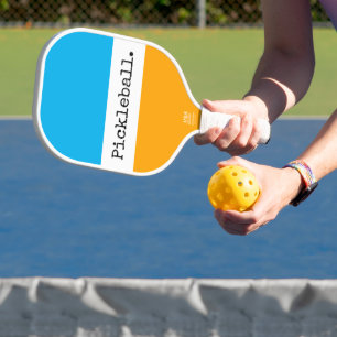 Helles Himmelblau Golden Yellow White Text Streife Pickleball Schläger